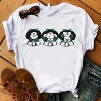 2025 Nauji marškinėliai moterims Juokingi animaciniai PAZ Mafalda arba QUIERO Cafe Spausdinti Viršutiniai drabužiai Moteriški marškinėliai Harajuku Laisvalaikio baltas T-shirt Drabužiai S