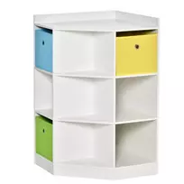 HOMCOM Vaikų kampinė lentyna su 3 laikymo dėžėmis, žaislų lentyna vaikų kambariui, skirta 3-12 metų vaikams, balta, 57,4 x 57,4 x 94 cm