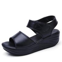 2025 Summer Women's Genuine Leather Platform Sandals - Fashionable Thick Sole Casual Shoes for Students 35 juoda