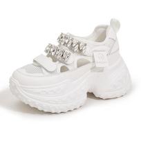 Women's 2025 Rhinestone Mesh Platform Dad Shoes - Breathable, Versatile Summer Sandals Size 37 balta