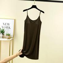Women's Mid-length V-neck Spaghetti Strap Dress with Chest Pads – Versatile Home or Outdoor Wear XL džinsinio mėlyna spalva