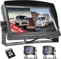 Dviguba galinio vaizdo kamera sunkvežimiui su 9 colių 1080P įrašymo monitoriumi, 32G TF kortele, kameros atbulinės eigos indikatoriumi, 2 padalyti ekranai, naktinis matymas, IP69 atsparumas vandeniui, atbulinės eigos kamera sunkvežimiui, kemperiui