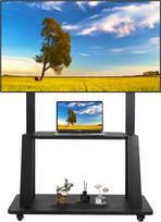 Rollender TV-Ständer Mobiler TV-Wagen für 32-75 Zoll flache/gekrümmte LED/LCD/OLED höhenverstellbarer tragbarer TV-Ständer auf Rädern bis zu 45kg Boden TV-Ständer mit Laptop DVD Regal Weiß