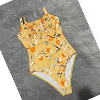 Seksualus vaisių rašto klostuotas maudymosi kostiumas Vienas gabalas Bikini Maudymosi kostiumai Aukšto juosmens maudymosi kostiumas Paplūdimio apranga Bodysuit Biquini Tankini L geltona