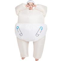 Juokingas nutukusio vyro pripučiamas kostiumas, suaugusiems 150-190cm smėlis