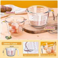 Heat Resistant Borosilicate Glass Measuring Cup with Scale Microwave Safe Kitchenware for Children and Baking, 350ML 1000ML 500ML
