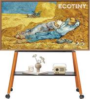 "ECOTINY Easel" televizoriaus stovas su ratukais, skirtas 49-75 colių televizoriui, stilingas metalinis rėmas ir medinė lentyna, riedantis televizoriaus stovas namams, biurui ar studijai, juodas