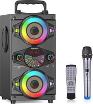Bluetooth Speaker, 60 W Portable Wireless Loud Outdoor Home Party Bluetooth Speaker with Subwoofer, FM Radio, LED Colourful Lights, Microphone, Remote and Big Powerful Stereo Deep Bass Sound