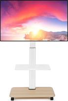 Televizoriaus stovas riedantis mobilus televizoriaus krepšelis 32-70 colių plokščiam/lenktam LED/LCD/OLED reguliuojamo aukščio nešiojamam televizoriaus stovui ant ratukų iki 100 svarų Grindų televizoriaus stovas miegamajam lauke baltas