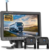 VECHTEL belaidė IPS HD 7 colių atbulinės eigos kamera Belaidis rinkinys su 2 kameromis, atbulinės eigos kamera su BSD IP68 vandeniui atsparia naktinio matymo kamera, skirta 12-36 V sunkvežimiui, sunkvežimiui su priekaba, sunkvežimiui su nameliu ant ratų