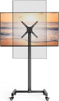 WHYFONE TV Ständer Rollbar für 17-50 Zoll TVs & Monitore, 180° Drehung von Quer- zu Hochformat Tragbarer Mobiler TV Wagen, Fernsehständer TV Standfuss Höhenverstellbar max. VESA 300x300mm bis zu 30kg