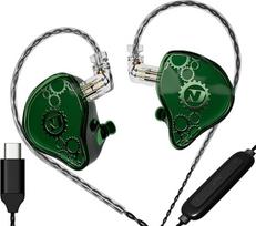 KAMINRUN ND Venus In-Ear Monitor ausinės, 10 mm dvigubo magnetinio dinaminio draiverio IEM ausinės, HiFi laidinės žaidimų ausinės, 2 kontaktų nuimamas kabelis (su mikrofonu, žalias, USB-C prievadas)
