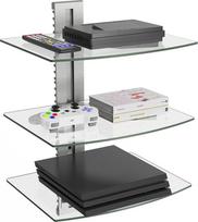 WALI CS303S 3 pakopų skaidraus grūdinto stiklo sieninė lentyna DVD grotuvams, kabelinėms dėžutėms, žaidimų konsolėms, TV priedams, sidabrinė