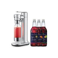 Sage the InFizz™ Fusion gazuotų gėrimų gaminimo aparatas - sidabrinis + sirupų rinkinys (Apple&Rhubarb x Mango&Passionfruit x Lime&Pink Guava)