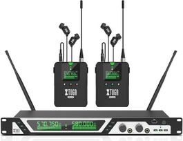 XTUGA SEM200 2 kanalų stereofoninė belaidė ausinių monitoriaus sistema 2 įkraunamos kūno pakuotės UHF scenos stebėjimas su "Bluetooth" belaidėmis ausinėmis studijai (2 imtuvai + 1 siųstuvas)