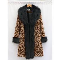 Žiemos leopardinio rašto kailiniai su dideliu kailiniu apykakle 9XL ruda
