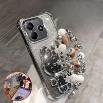 Triušio veidrodžio laikiklis Telefono dėklas, skirtas Redmi Note 14 S Pro 13 Pro Plus 14C A5, su apyranke, keturių kampų oro pagalvės apsauga Case & Holder&Redmi A5 4G rožinė