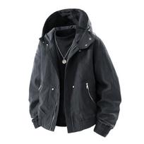 Vyriški gatvės stiliaus striukės su gobtuvu Madingos vyriškos retro laisvalaikio striukės Vyriškos pavasarinės rudeninės krovininės striukės XS black