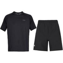 Under Armour Logotipo Spaudinys Laisvas Greitai Džiūstantis Trumpomis Rankovėmis Šortai Atsitiktinis Sportinis Rinkinys Vyriški Rinkiniai Juodas 1326413-001+22500214-001 L