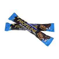 PROTELINE - batonėlis su žemės riešutais, riešutais ir karamele, glazūruotas konditerine glazūra (100 g)