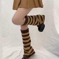 Striped Gray-Powder Wide-Leg Flared Socks: Trendy Knitted Pile Socks for JK Subculture, Perfect for Autumn and Winter. black