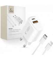 Baltas pakrovėjas 1xUSB-A + 1xUSB-C PD20W/QC3.0 + 100cm USB-C - Lightning laidas "Tech-Protect NCA20 2-Port"