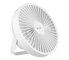 LED įkraunamas stalo ventiliatorius su LED apšvietimu, 2W, 5V USB, 2400 mAh, bal