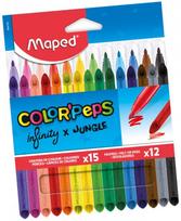 Flomasterių ir nedrožiamų pieštukų rinkinys MAPED Color Peps Jungle+Infinity, 12 ir 15 vnt.