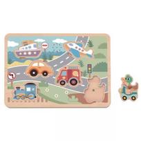 Tooky Toy: medinė formų dėlionė su garso efektais - Transporto priemonės