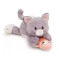 Nici: Pilka pliušinė katė ir žuvis, gulinti - 30 cm