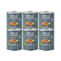 WILD FARM Superfood Salmon (lašiša su cukinijomis, saldžiosiomis bulvėmis ir žolelėmis) 6x800 g pašaro šunims be grūdų