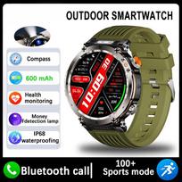 Naujas 5ATM atsparus vandeniui išmanusis laikrodis vyrams 600mAh lauko išmanusis laikrodis GPS kompasas Širdies ritmas LED žibintuvėlis Bluetooth skambutis Sportinis išmanusis laikrodis Green-Silicone