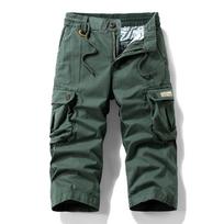 Men'S Loose Shorts With Multiple Pockets, Outdoor Casual Cropped Pants L armijos žalia spalva