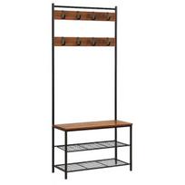 Drabužių kabykla su suoliuku, BEGRYF, 70x32x175 cm, kaimiška ruda, juoda, metalas ir MDF