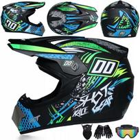 Motociklininko dviratininko BMX motokroso šalmas 53-54 cm + akiniai + pirštinės +balaklava