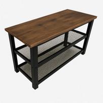 Batų lentyna su sėdyne BEGRYF, 73x30x45 loft stiliaus metalinė rėmo konstrukcija, rustic rudos spalvos viršus,, 73x30x45