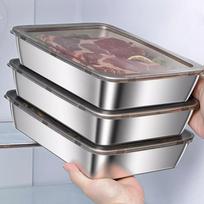 Sustiprintas kvadratinis nerūdijančio plieno maisto padėklas su dangčiu, antibakterinis, atsparus riebalams, serviravimo lėkštė 1PCS/25x20x5cm juoda
