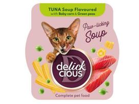 Delickcious Soup tuno sriuba katėms su kukurūzais ir žaliosiomis pupelėmis 6x80g