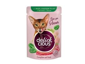 Delickcious konservai katėms su antiena, vištienos filė ir špinatais 12x85g
