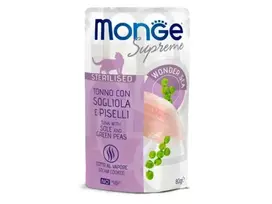 Monge SUPREME šlapias maistas sterilizuotoms katėms su tunu, plekšnėmis ir žirneliais, 12x80g.