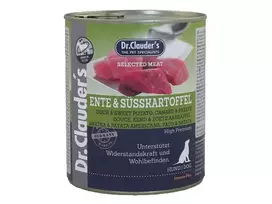 DR. CLAUDER’S drėgnas maistas šunims su antiena ir saldžiomis bulvėmis 6x800g