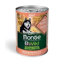 Monge Bwild konservai suaugusiems šunims su lašiša, moliūgais ir cukinijomis 6x400g