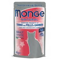 Monge Natural konservai suaugusioms katėms su tunu, vištiena ir krevetėmis 12x80g