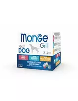 Monge GRILL MIX kepti želė gabaliukai suaugusiems šunims su jautiena, menke, vištiena 12x100g