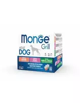 Monge GRILL MIX kepti želė gabaliukai suaugusiems šunims su lašiša/kiauliena/ėriena 12x100g