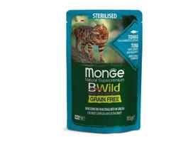 Monge BWild konservai sterilizuotoms katėms su tunu, krevetėmis ir daržovėmis 12x85g