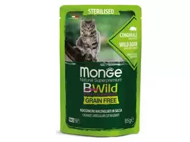 Monge BWild konservai sterilizuotoms katėms su šerniena ir daržovėmis 12x85g