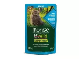 Monge BWild konservai katėms su ančiuviais ir daržovėmis 12x85g