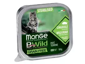 Monge BWild sausas maistas sterilizuotoms katėms su šerniena ir daržovėmis 12x100g
