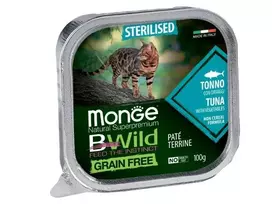 Monge BWild sausas maistas sterilizuotoms katėms su tunu ir daržovėmis 12x100g